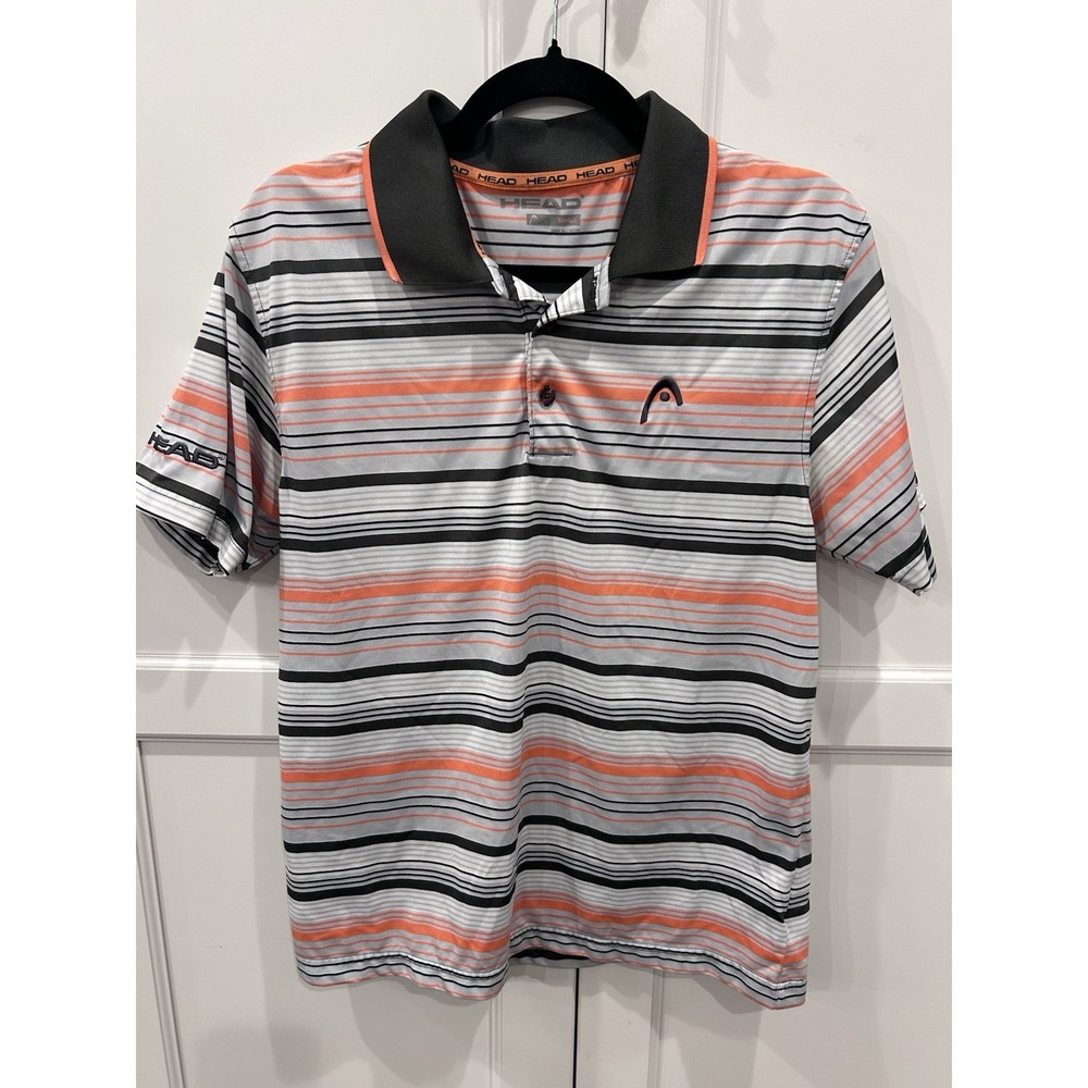 HEAD Men's Striped Short Sleeve Collared Polo Shirt Gray/Black/Orange Size S